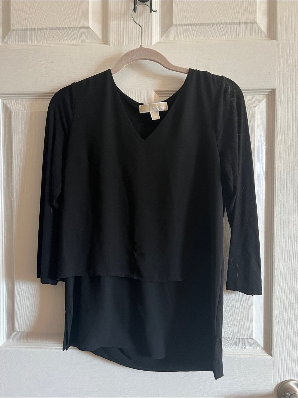 MICHAEL Michael Kors Black Layered V-Neck Long Sleeve Blouse